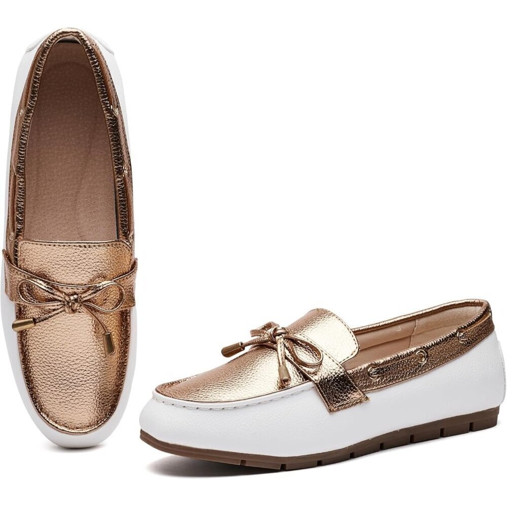 Women’s Champagne Polyurethane Comfortable Casual Slip On Loafer Flat Shoes